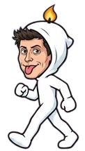 Full-body caricature of Sam Altman in a candle costume
